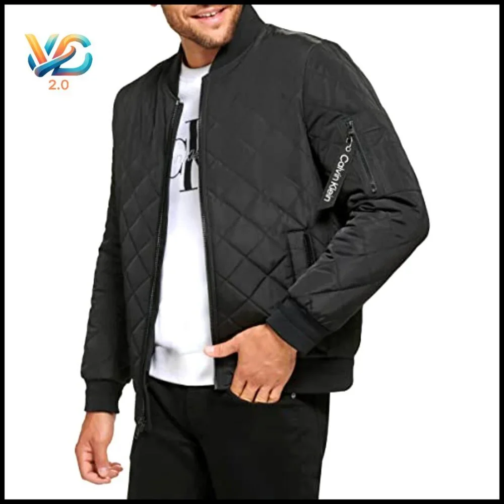 Men's Quilted Flight Jacket with Zipper Details, Lightweight Polyester‎